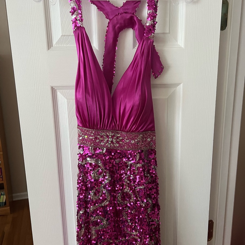 Pink Sequin Halter Dress